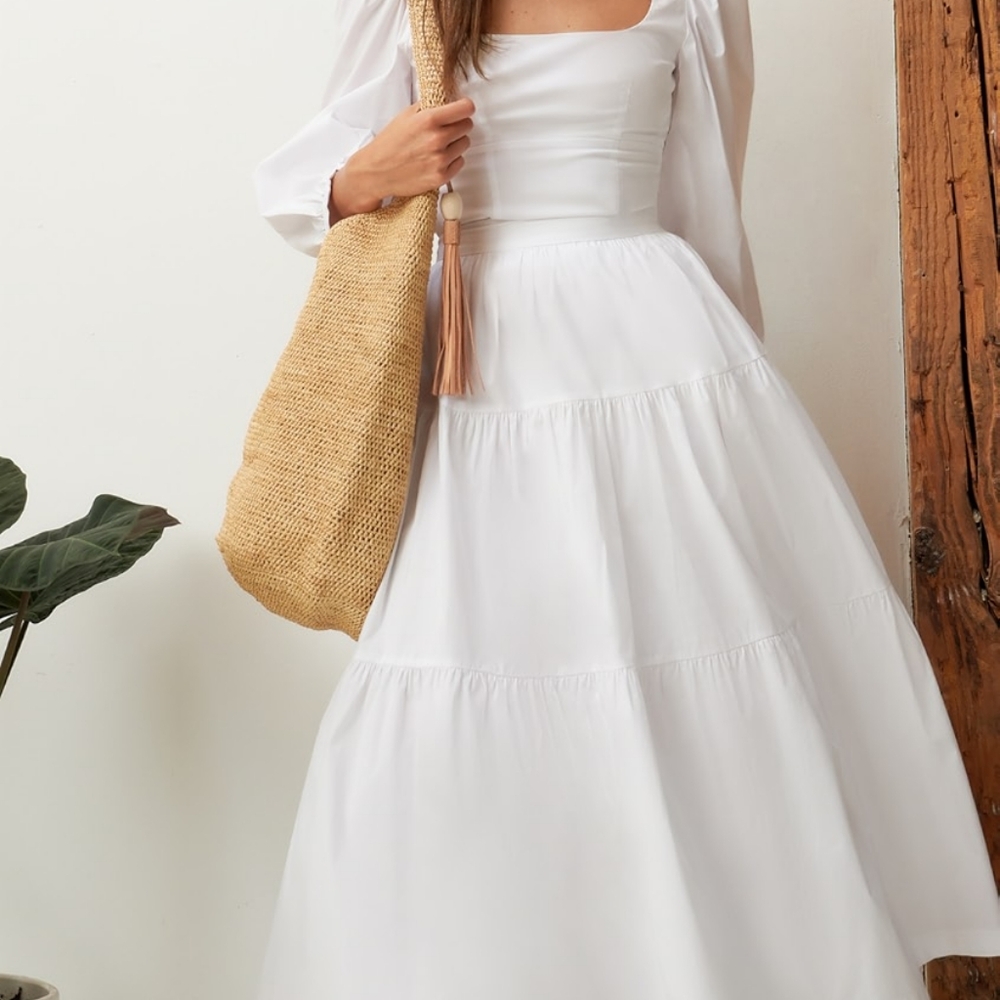 STAUD White Tiered Maxi Dress-Skirt